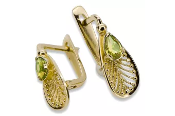 Oro amarillo de 14 quilates 14K (585) Yellow Peridot pendientes vec067y Ruso Soviético URSS Artesanía vintage Art Deco style