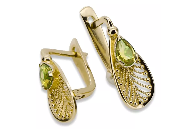 14k žlté zlato 14K (585) Yellow Peridot náušnice vec067y Russian Soviet USSR Vintage style Art Deco style