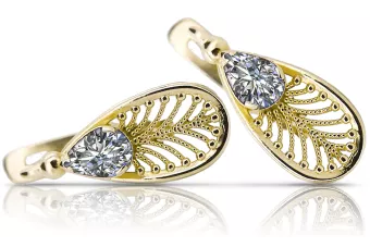 14k žluté zlato 14K (585) Zircon náušnice vec067y Russian Soviet USSR Vintage style Art Deco style
