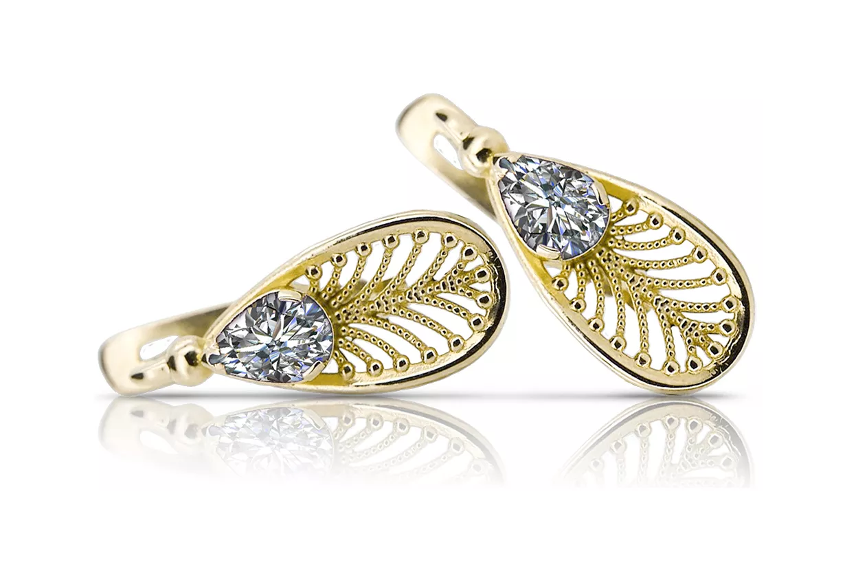 14 Karat Gelbgold 14K (585) Zircon ohrringe vec067y Russisch Sowjetisch UdSSR Vintage Handwerk Art Deco style