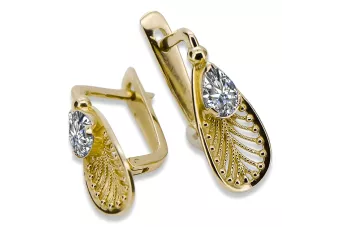 Yellow 14k gold 14K (585) Zircon earrings vec067y Russian Soviet USSR Vintage style Art Deco style