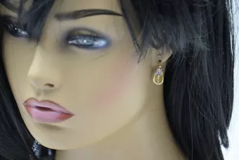 14 Karat Gelbgold 14K (585) Zircon ohrringe vec067y Russisch Sowjetisch UdSSR Vintage Handwerk Art Deco style