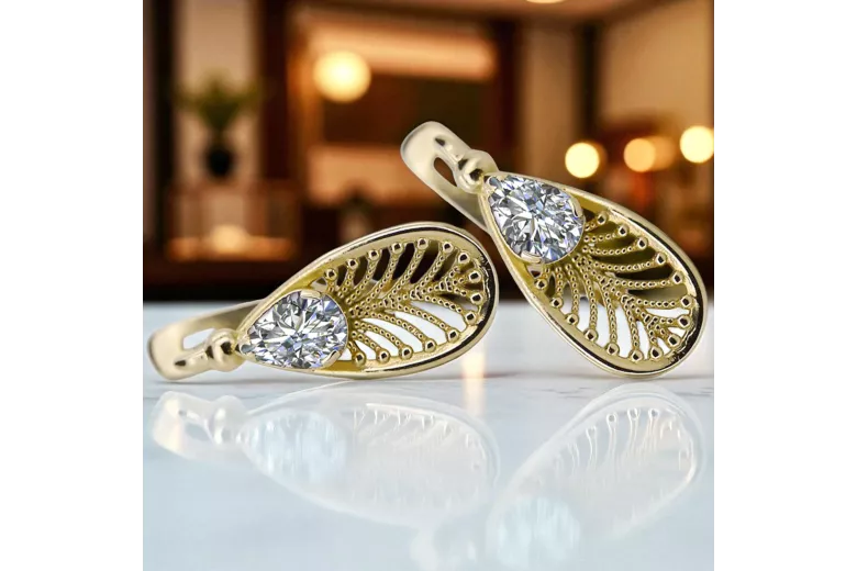 14-ка/желтое золото 14K (585) Zircon Серьги vec067y Русский Советский СССР Винтаж Ар-деко style