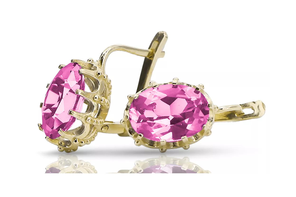 Κίτρινο 14k χρυσό 14k (585) Αμέθυστος Σκουλαρίκια VEC079Y Ρωσικά Σοβιετικά ΕΣΣΔ Vintage Jewlery Art Deco Style