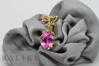 Желтый 14к золотой 14k (585) серьги аметист VEC079Y Russian Советский СССР Винтажные еврейки Art Deco стиль