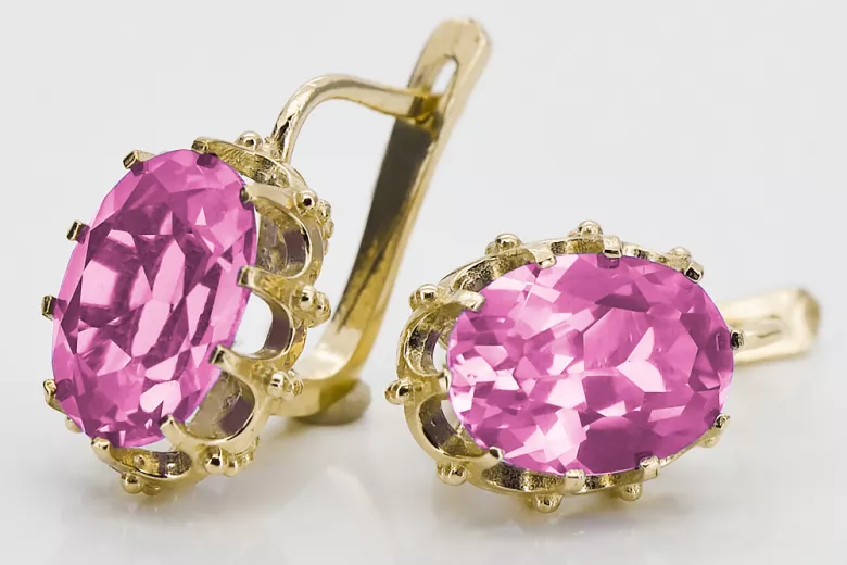 Žlutá 14k Gold 14k (585) Amethyst náušnice VEC079Y Ruský sovětský SSSR Vintage Jewlery art deco styl