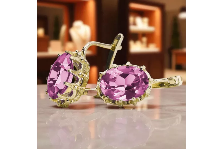 Amarillo 14k Gold 14k (585) Pendientes de amatista VEC079Y RUSA RUSA SOVIET USSS Vintage Jewlery Art Deco Style