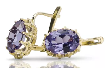 Aur galben 14K 14K (585) Alexandrite cercei vec079y Rusesc Sovietic URSS Vintage Art Deco style