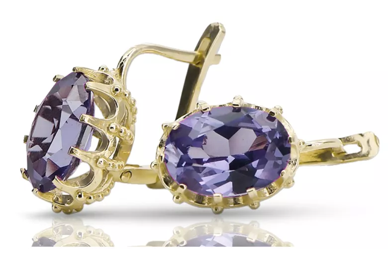 14 كارت من الذهب الأصفر 14K (585) Alexandrite أقراط vec079y روسي سوفيتي الاتحاد السوفيتي حرف يدوية فينتاج آرت ديكو style