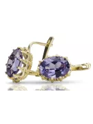 Or jaune 14 carats 14K (585) Alexandrite des boucles d'oreilles vec079y Russe Soviétique URSS Bijoux vintage Art Deco style