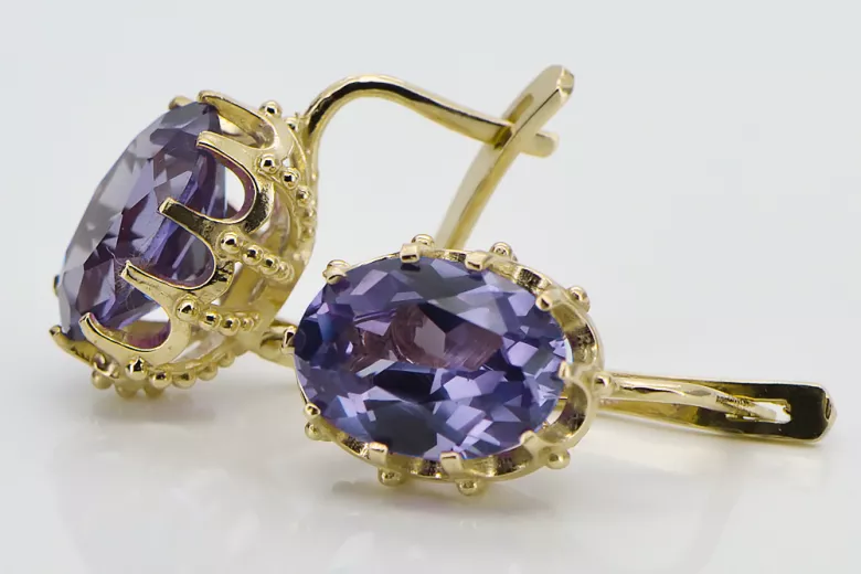 14-ка/желтое золото 14K (585) Alexandrite Серьги vec079y Русский Советский СССР Винтаж украшения Ар-деко style
