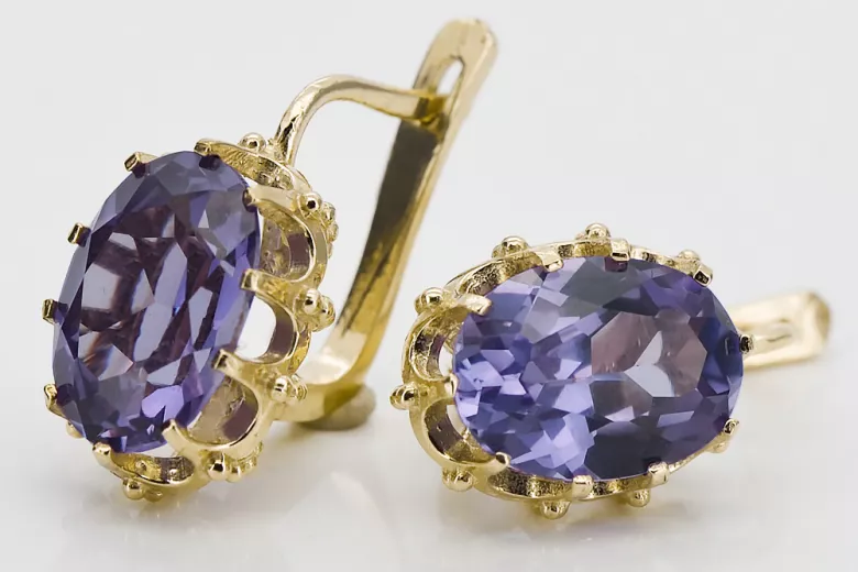 14-ка/желтое золото 14K (585) Alexandrite Серьги vec079y Русский Советский СССР Винтаж украшения Ар-деко style