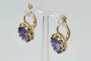 Or jaune 14 carats 14K (585) Alexandrite des boucles d'oreilles vec079y Russe Soviétique URSS Bijoux vintage Art Deco style