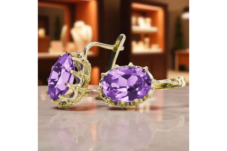 14K жълто злато 14K (585) Alexandrite Обеци vec079y Руски Съветски СССР Винтидж бижута Ар-деко style
