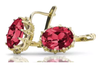 14-ка/желтое золото 14K (585) Ruby Серьги vec079y Русский Советский СССР Винтаж стиль Ар-деко style