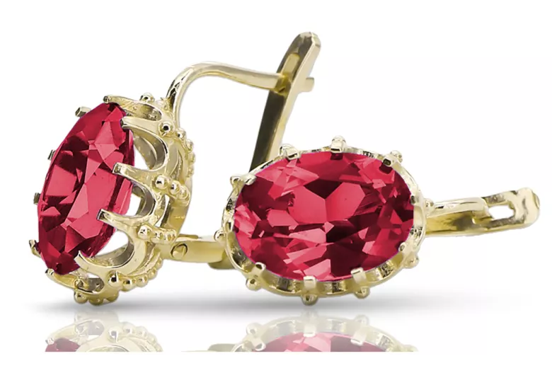 Yellow 14k gold 14K (585) Ruby earrings vec079y Russian Soviet USSR Vintage Jewlery Art Deco style