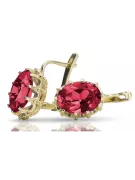 Or jaune 14 carats 14K (585) Ruby des boucles d'oreilles vec079y Russe Soviétique URSS Vintage Art Deco style