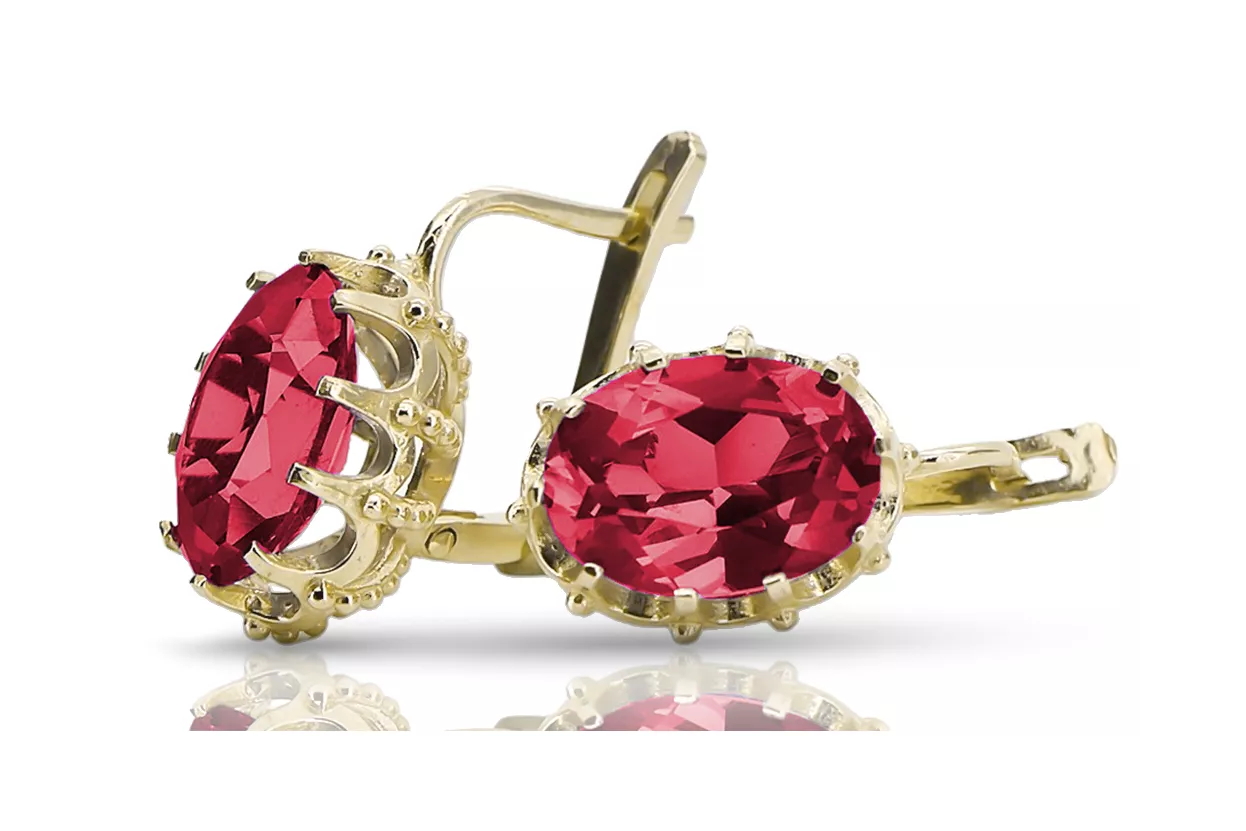 Yellow 14k gold 14K (585) Ruby earrings vec079y Russian Soviet USSR Vintage Jewlery Art Deco style