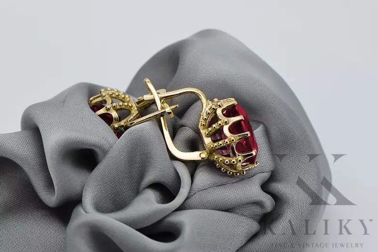 Aur galben 14K 14K (585) Ruby cercei vec079y Rusesc Sovietic URSS Vintage Art Deco style