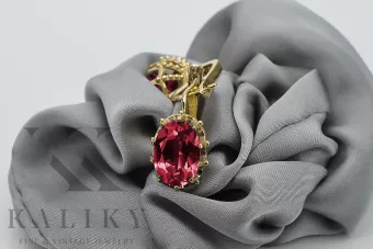14-ка/желтое золото 14K (585) Ruby Серьги vec079y Русский Советский СССР Винтаж стиль Ар-деко style