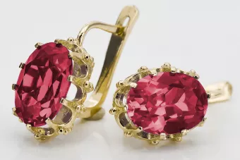 14k žluté zlato 14K (585) Ruby náušnice vec079y Russian Soviet USSR Vintage craft Art Deco style