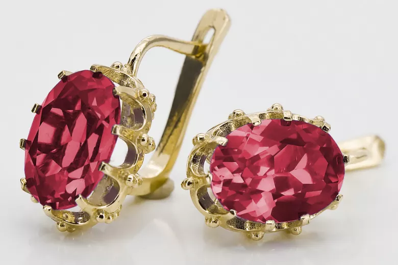 14-ка/желтое золото 14K (585) Ruby Серьги vec079y Русский Советский СССР Винтаж стиль Ар-деко style