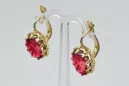 Oro amarillo de 14 quilates 14K (585) Ruby pendientes vec079y Ruso Soviético URSS Artesanía vintage Art Deco style