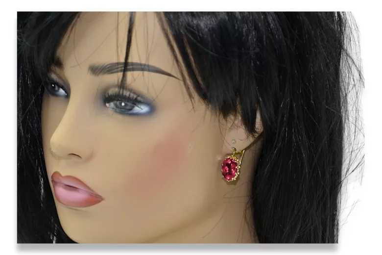 14 Karat Gelbgold 14K (585) Ruby ohrringe vec079y Russisch Sowjetisch UdSSR Vintage Art Deco style