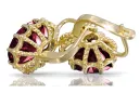 Or jaune 14 carats 14K (585) Ruby des boucles d'oreilles vec079y Russe Soviétique URSS Vintage Art Deco style
