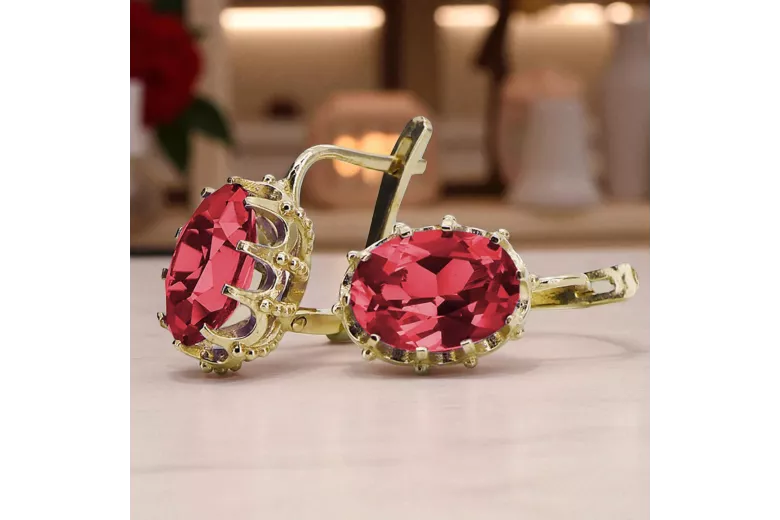 14 كارت من الذهب الأصفر 14K (585) Ruby أقراط vec079y روسي سوفيتي الاتحاد السوفيتي فينتاج آرت ديكو style