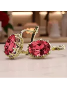 Or jaune 14 carats 14K (585) Ruby des boucles d'oreilles vec079y Russe Soviétique URSS Vintage Art Deco style