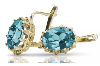 14-ка/желтое золото 14K (585) Aquamarine Серьги vec079y Русский Советский СССР Винтаж украшения Ар-деко style