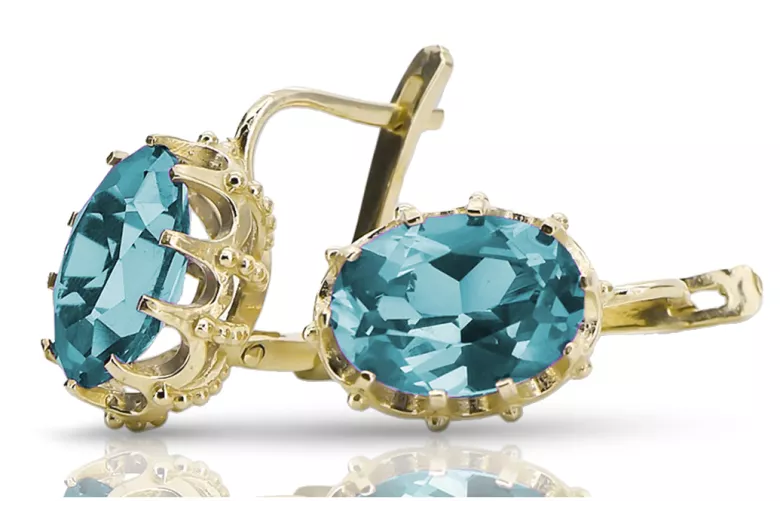 Yellow 14k gold 14K (585) Aquamarine earrings vec079y Russian Soviet USSR Vintage style Art Deco style