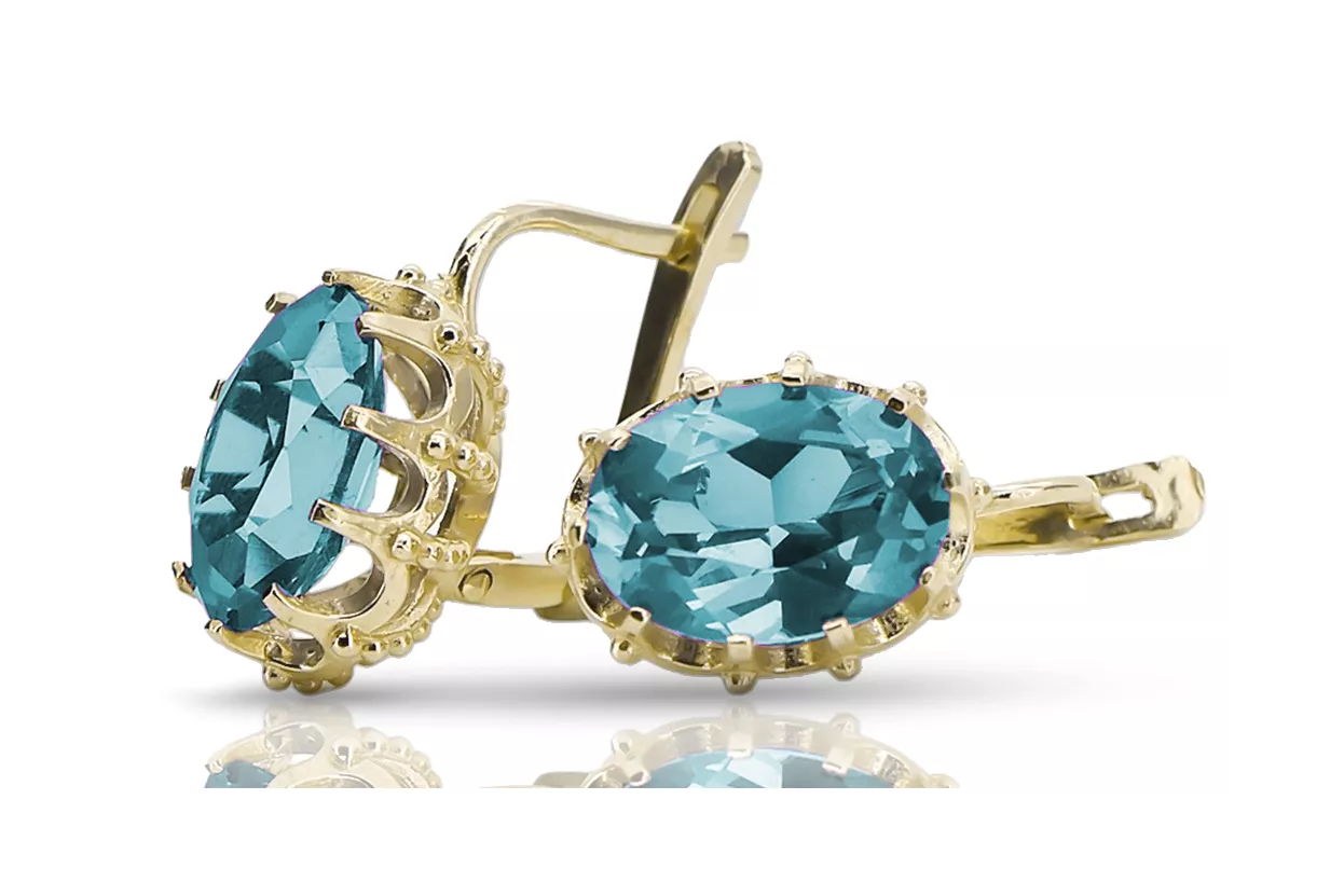 Yellow 14k gold 14K (585) Aquamarine earrings vec079y Russian Soviet USSR Vintage style Art Deco style
