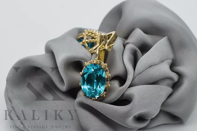 14K жълто злато 14K (585) Aquamarine Обеци vec079y Руски Съветски СССР Винтидж крафт Ар-деко style