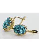 14K жълто злато 14K (585) Aquamarine Обеци vec079y Руски Съветски СССР Винтидж крафт Ар-деко style