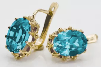 Oro amarillo de 14 quilates 14K (585) Aquamarine pendientes vec079y Ruso Soviético URSS Joyería vintage Art Deco style