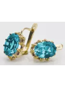 Or jaune 14 carats 14K (585) Aquamarine des boucles d'oreilles vec079y Russe Soviétique URSS Artisanat vintage Art Deco style