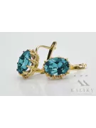 Oro amarillo de 14 quilates 14K (585) Aquamarine pendientes vec079y Ruso Soviético URSS Joyería vintage Art Deco style