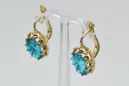 Oro amarillo de 14 quilates 14K (585) Aquamarine pendientes vec079y Ruso Soviético URSS Joyería vintage Art Deco style