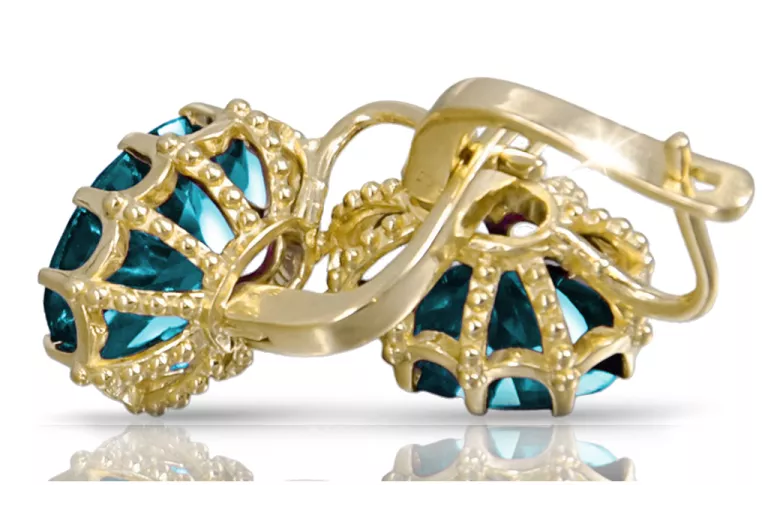 14 Karat Gelbgold 14K (585) Aquamarine ohrringe vec079y Russisch Sowjetisch UdSSR Vintage Stil Art Deco style