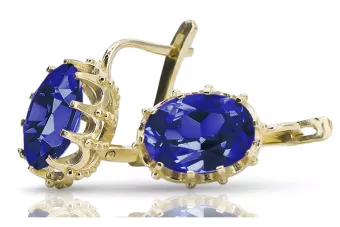 14К жовте золото 14K (585) Sapphire Сережки vec079y Російський Радянський СРСР Вінтаж вироби Ар-деко style
