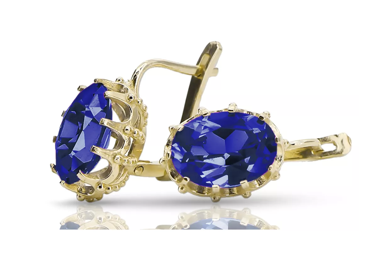 14К жовте золото 14K (585) Sapphire Сережки vec079y Російський Радянський СРСР Вінтаж вироби Ар-деко style