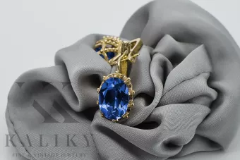 14 Karat Gelbgold 14K (585) Sapphire ohrringe vec079y Russisch Sowjetisch UdSSR Vintage Art Deco style