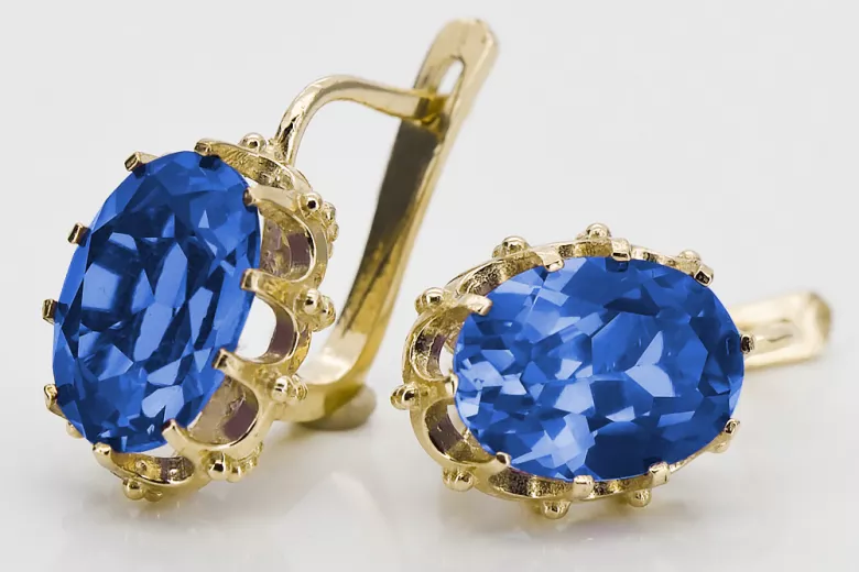 14 Karat Gelbgold 14K (585) Sapphire ohrringe vec079y Russisch Sowjetisch UdSSR Vintage Art Deco style