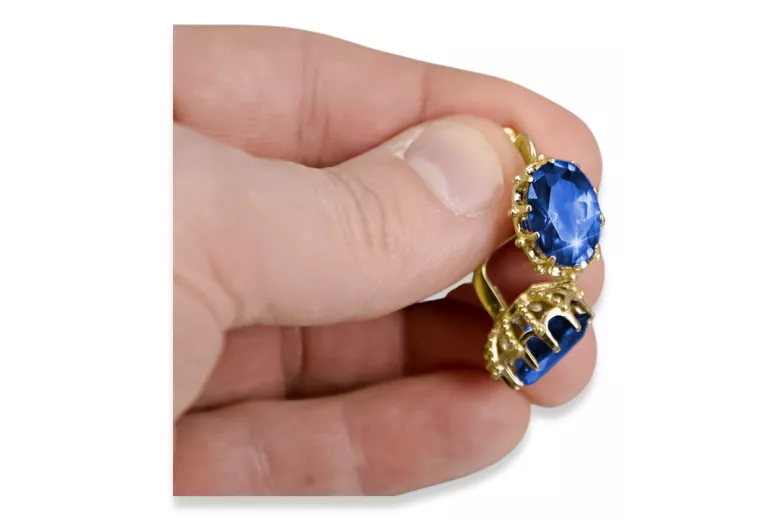 14 Karat Gelbgold 14K (585) Sapphire ohrringe vec079y Russisch Sowjetisch UdSSR Vintage Art Deco style