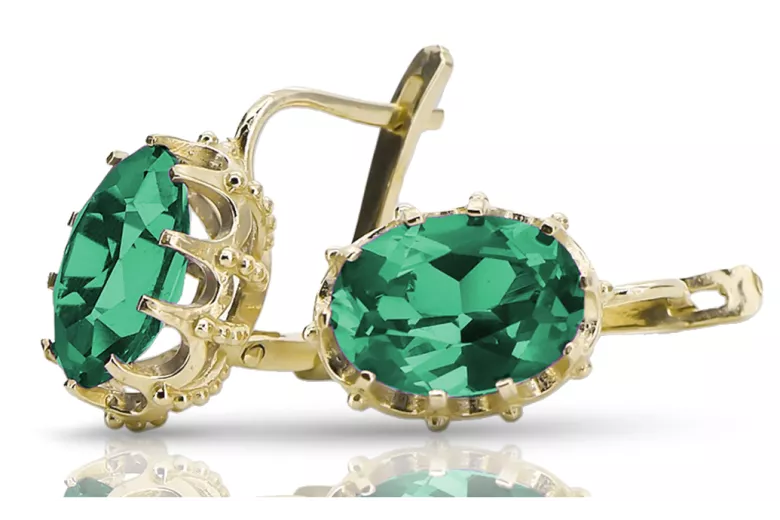 14k κίτρινο χρυσό 14K (585) Emerald Σκουλαρίκια vec079y Russian Soviet USSR Vintage Art Deco style