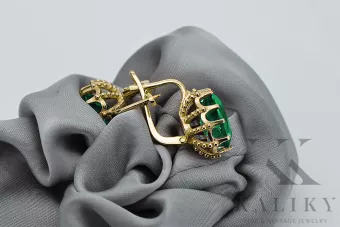 Oro amarillo de 14 quilates 14K (585) Emerald pendientes vec079y Ruso Soviético URSS Artesanía vintage Art Deco style