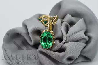 Aur galben 14K 14K (585) Emerald cercei vec079y Rusesc Sovietic URSS Vintage bijuterii Art Deco style
