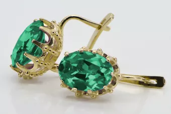 14K жълто злато 14K (585) Emerald Обеци vec079y Руски Съветски СССР Винтидж стил Ар-деко style